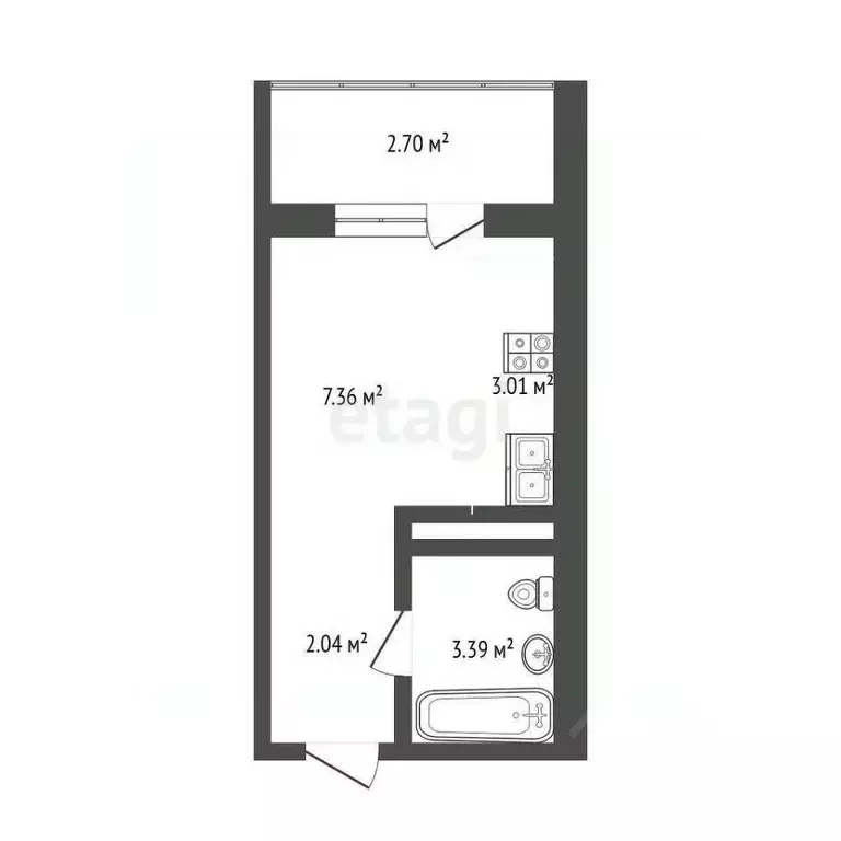 Студия Тюменская область, Тюмень ул. Новоселов, 117 (15.8 м) - Фото 1