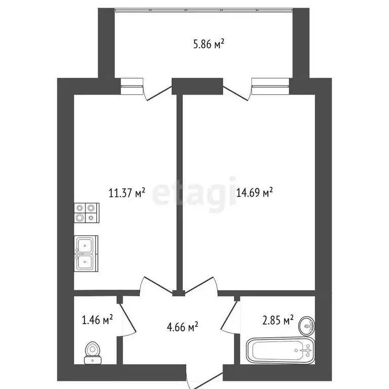 1-комнатная квартира: Стерлитамак, проспект Октября, 52 (34.9 м) - Фото 1
