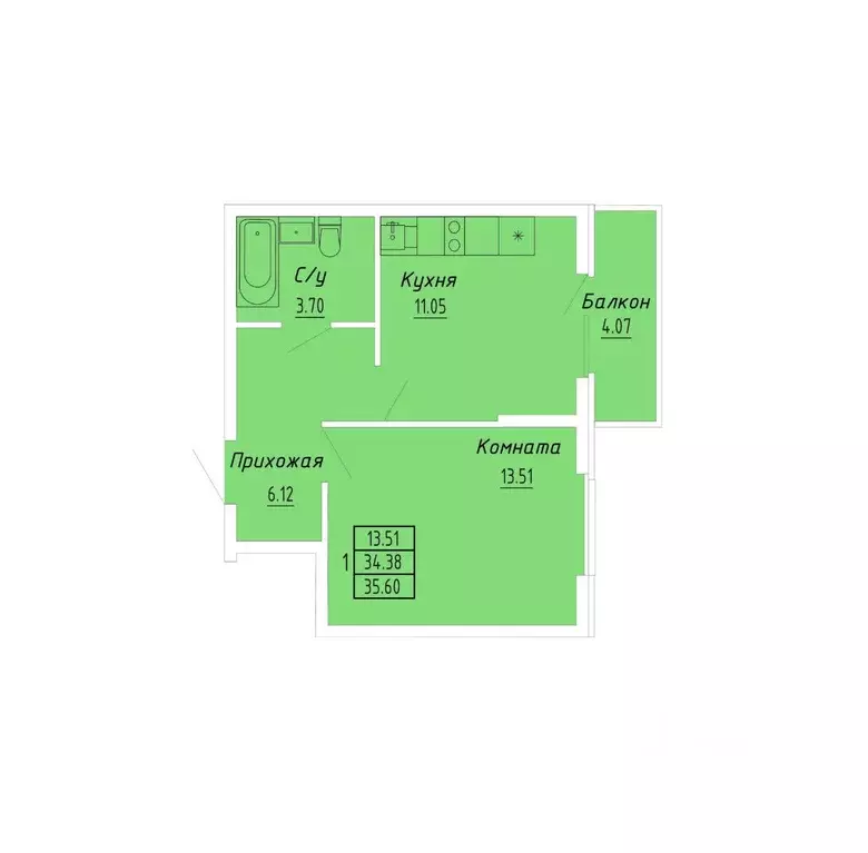 1-к кв. Крым, Судак Бирюзовый квартал жилой комплекс (35.6 м) - Фото 1