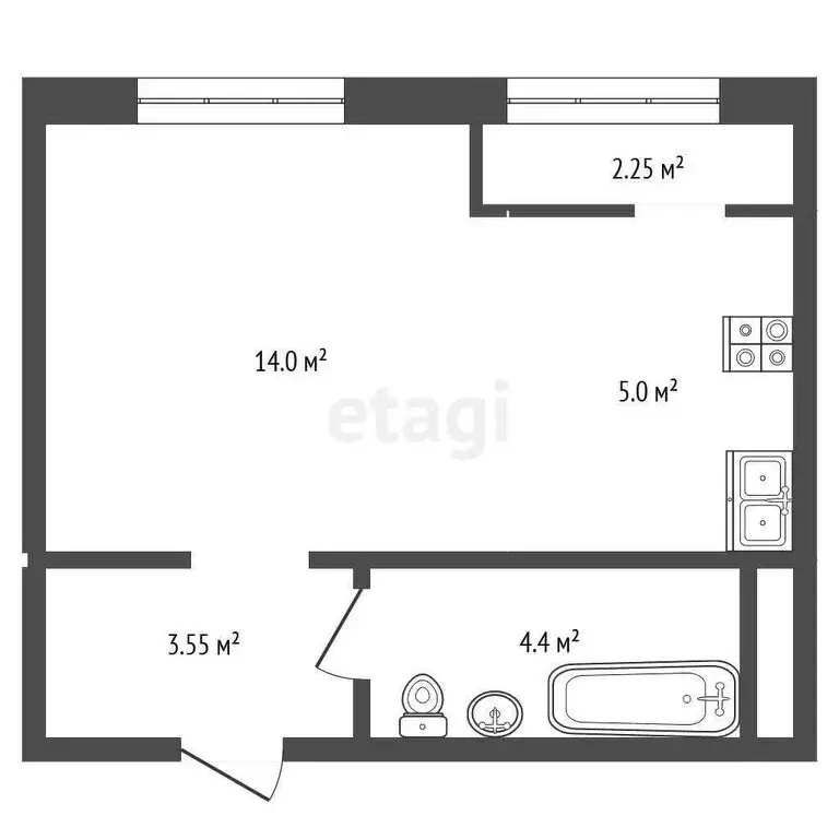 Квартира-студия: Новый Уренгой, улица Первопроходцев, 6 (29 м) - Фото 1