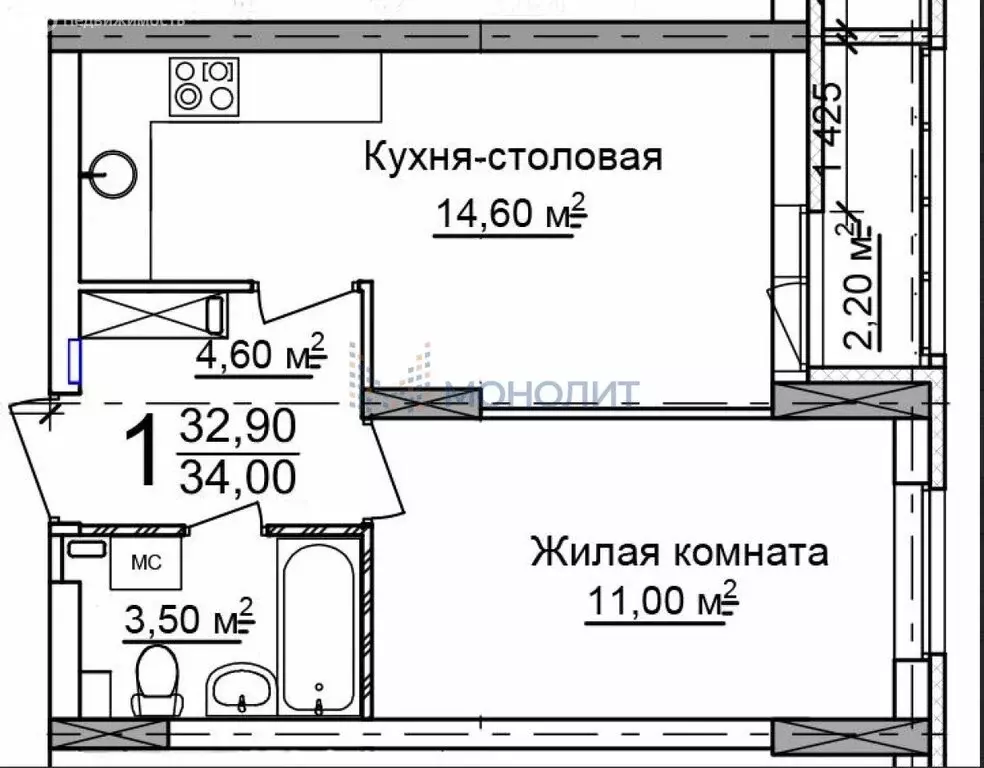 1-комнатная квартира: Нижний Новгород, Автозаводский район, 52-й ... - Фото 0