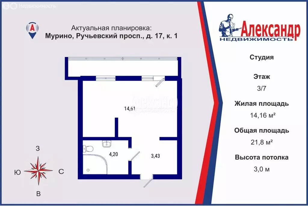 Квартира-студия: Мурино, Ручьёвский проспект, 17к1 (21.8 м) - Фото 0