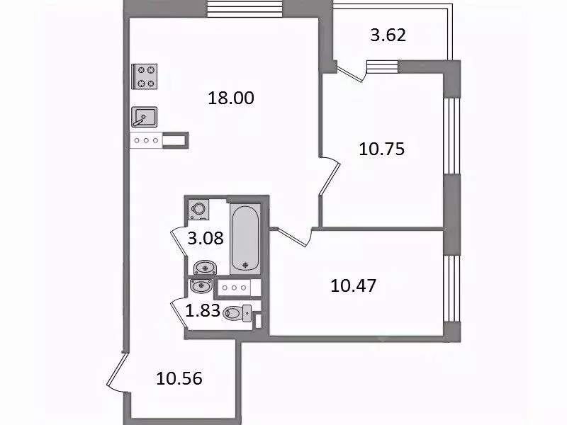 2-к кв. Санкт-Петербург Белоостровская ул., 10к2 (58.31 м) - Фото 1
