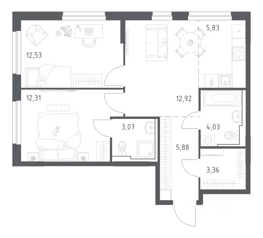 2-к кв. Башкортостан, Уфа Дема жилрайон, Новая Дема жилой комплекс, ... - Фото 1