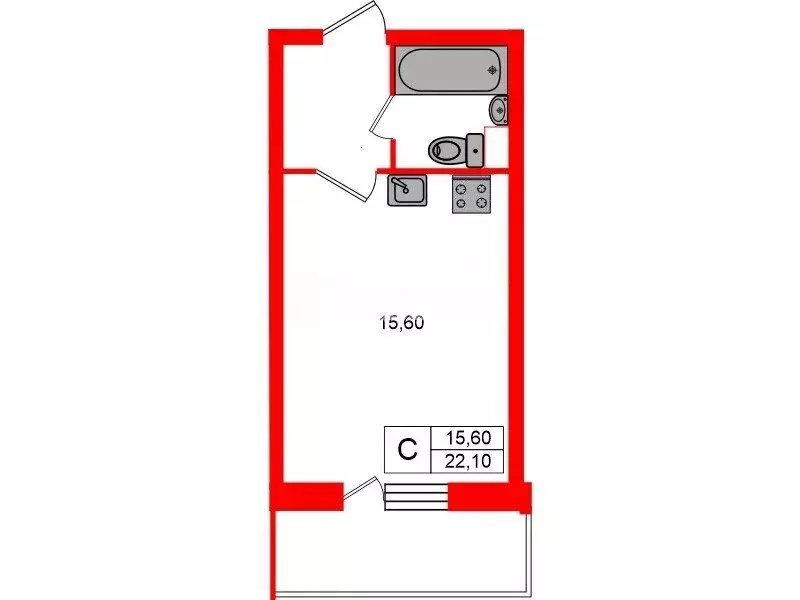 Квартира-студия: Санкт-Петербург, Русановская улица, 24 (22.1 м) - Фото 1