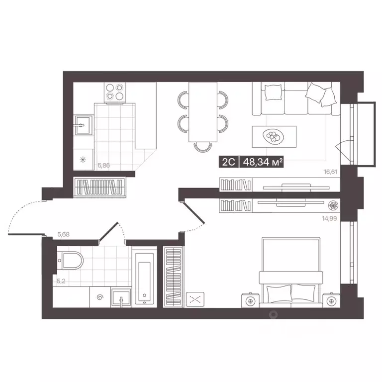 2-к кв. Кемеровская область, Кемерово 6/2 мкр, Моне жилой комплекс ... - Фото 1