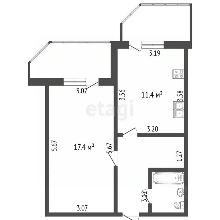 1-к кв. Вологодская область, Вологда Окружное ш., 26 (39.1 м) - Фото 2