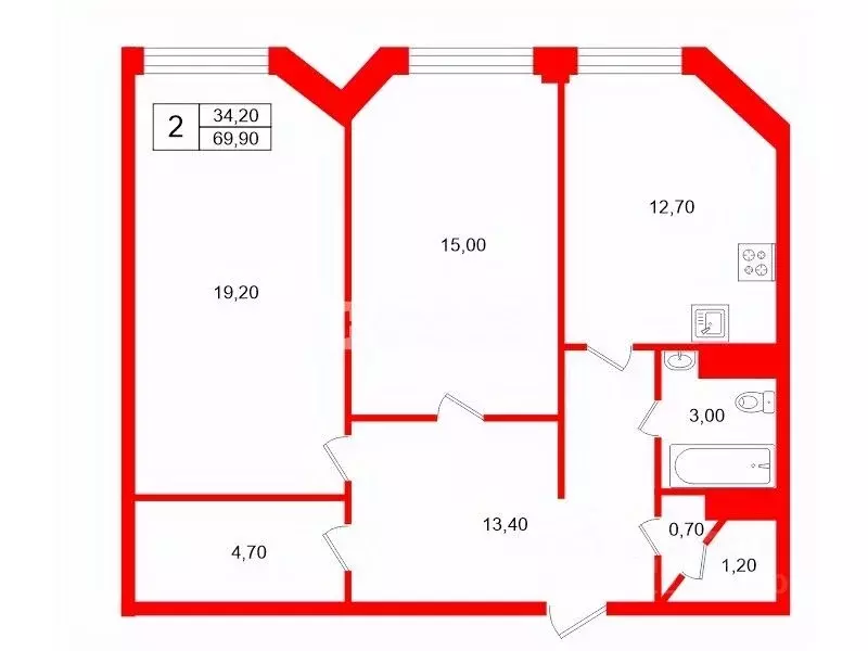 2-к кв. Санкт-Петербург Кузнецовская ул., 11 (69.9 м) - Фото 2