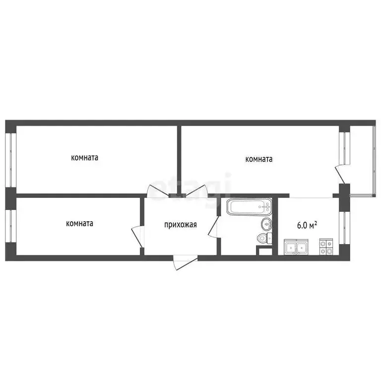 3-комнатная квартира: Вологда, улица Текстильщиков, 21Б (63.4 м) - Фото 1