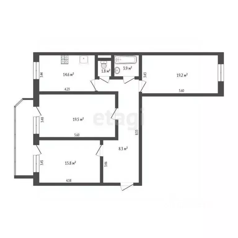 3-к кв. Тюменская область, Тюмень Широтная ул., 136к1 (91.2 м) - Фото 0