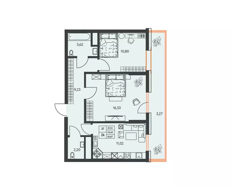 Продаётся 2-к квартира, 56.67 м - Фото 0