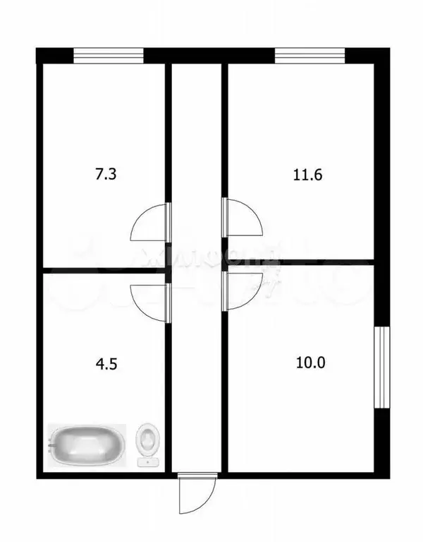 2-к. квартира, 36,6 м, 1/2 эт. - Фото 0