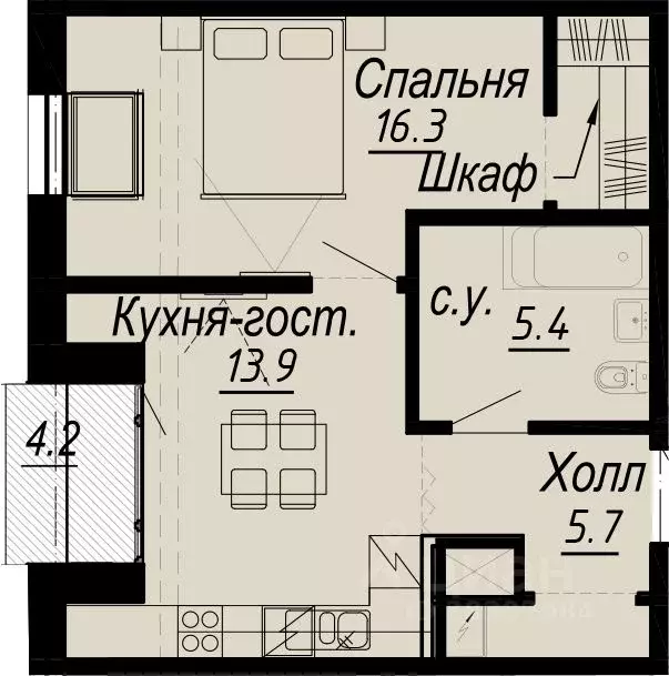 1-к кв. Санкт-Петербург наб. Реки Карповки, 27 (42.5 м) - Фото 0