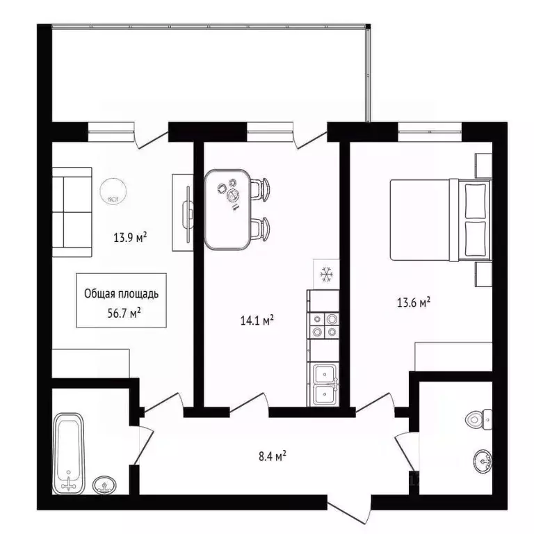 2-к кв. Новосибирская область, Новосибирск ул. Тюленина, 28 (56.7 м) - Фото 2