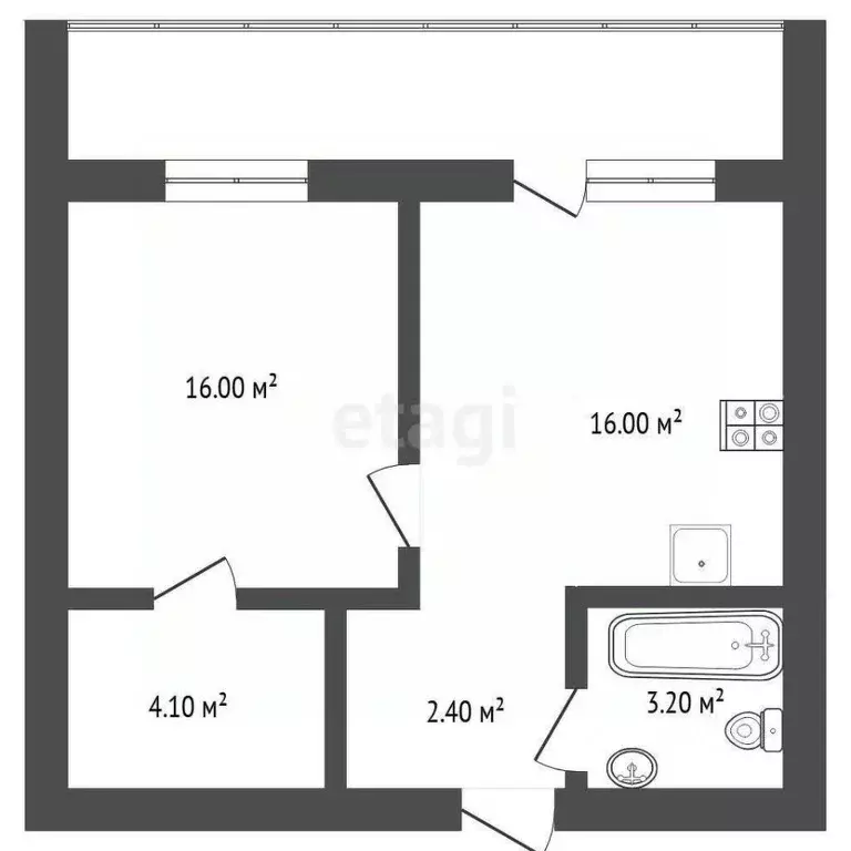 1-к кв. Тюменская область, Тюмень Интернациональная ул., 199к1 (41.8 ... - Фото 1