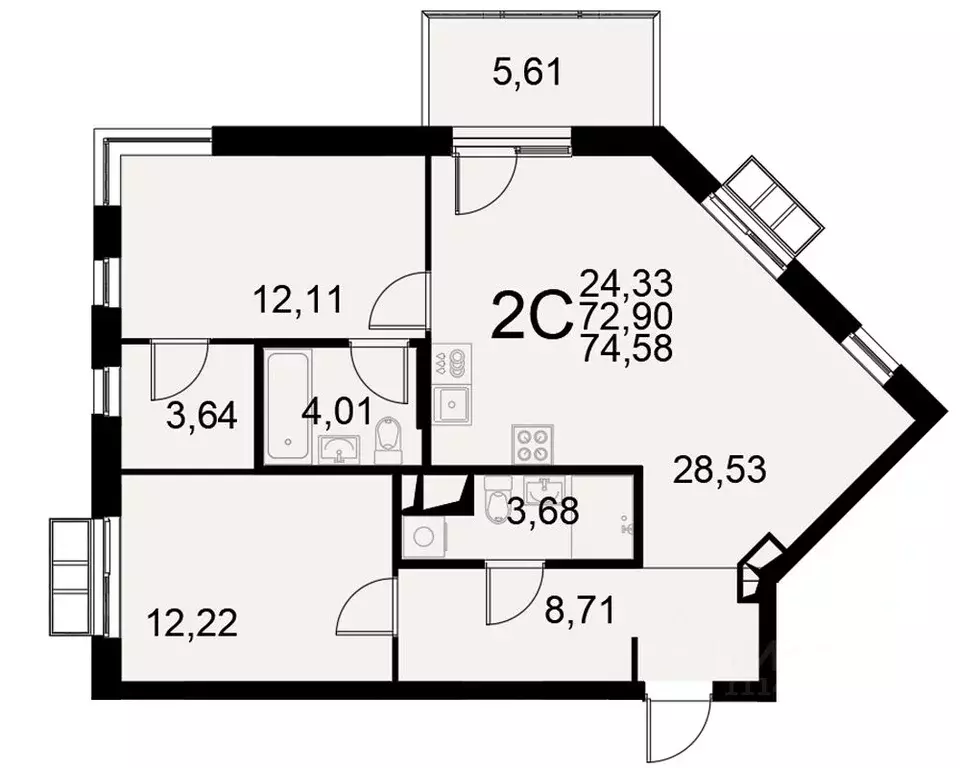 2-к кв. Тульская область, Тула Хлебная пл. (72.9 м) - Фото 0