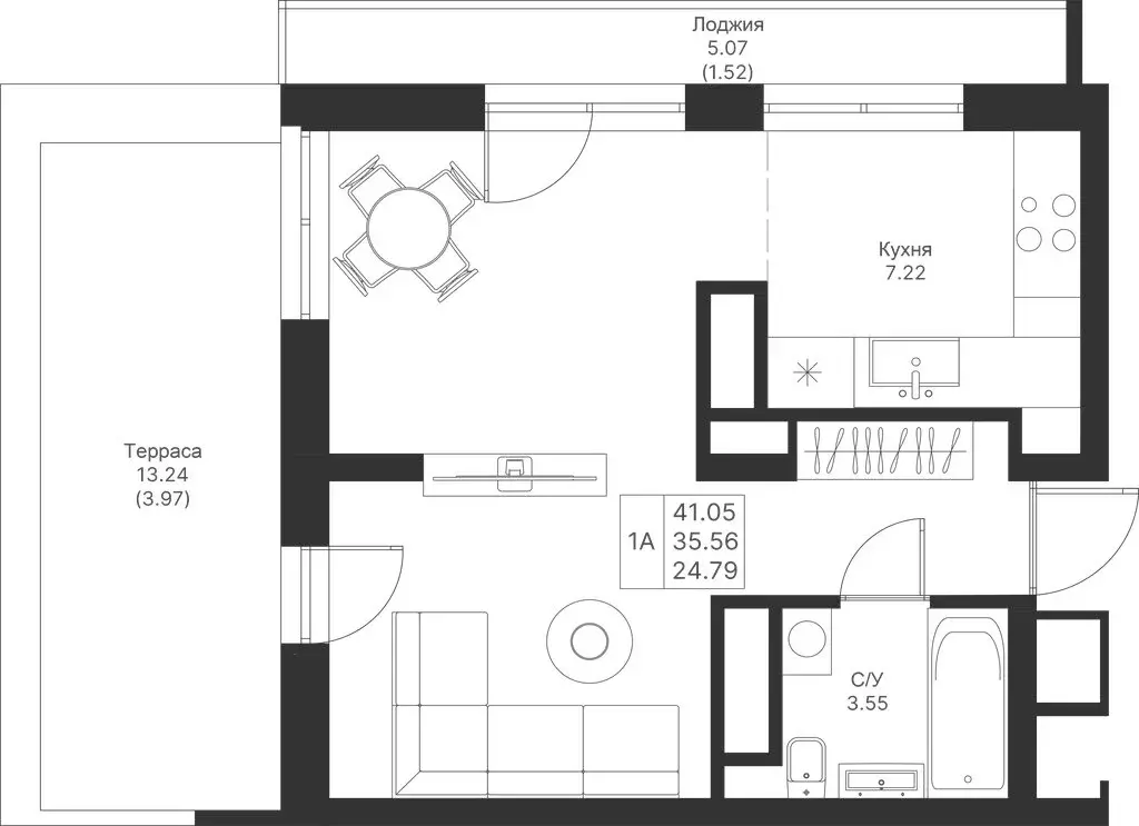 1-комнатная квартира: Казань, ЖК Мой Ритм, ПК4 (41.05 м) - Фото 1