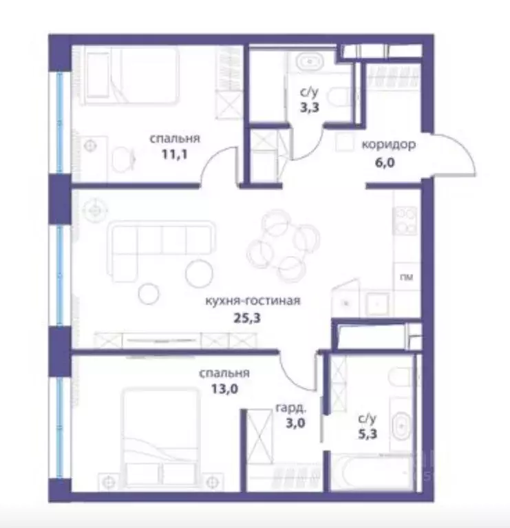 3-к кв. Москва ул. Василия Ланового, 7с1 (67.3 м) - Фото 0