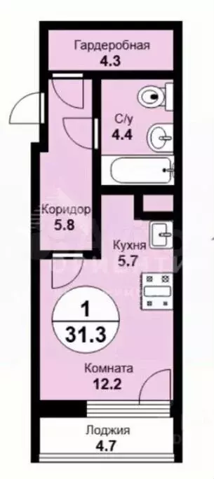 Квартира-студия, 31,3 м, 18/26 эт. - Фото 0