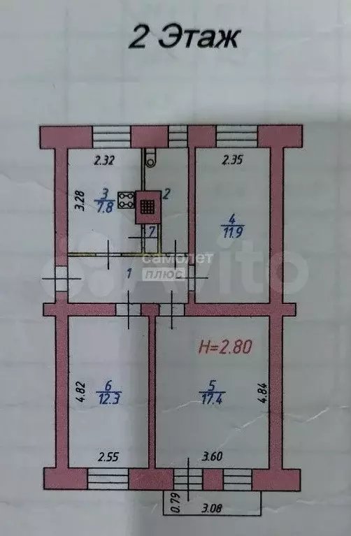 3-к. квартира, 58,8 м, 2/2 эт. - Фото 0