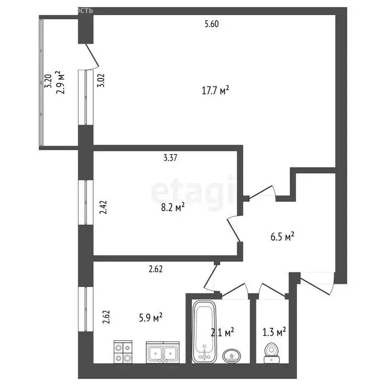 2-комнатная квартира: Стерлитамак, Коммунистическая улица, 2 (41.7 м) - Фото 0