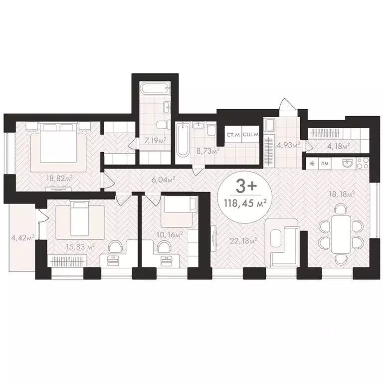 3-к кв. Башкортостан, Уфа Южный-2 мкр,  (118.45 м) - Фото 1