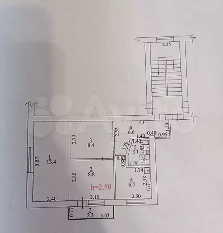 3-к. квартира, 46,4 м, 4/4 эт. - Фото 0