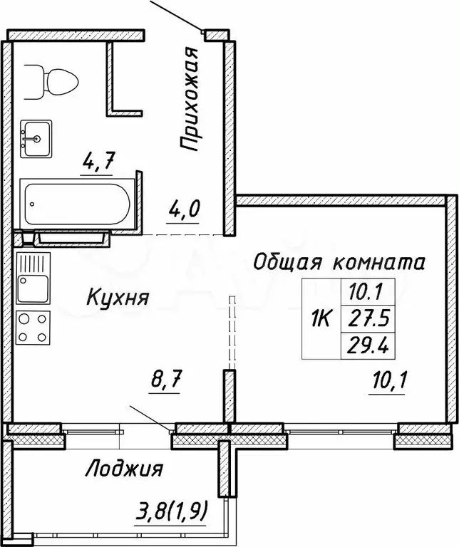 1-к. квартира, 29,5 м, 5/17 эт. - Фото 1