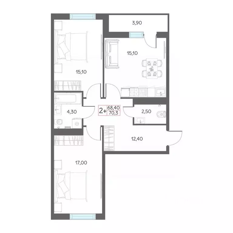 2-к кв. Тюменская область, Тобольск 7А мкр, 29 (70.3 м) - Фото 1