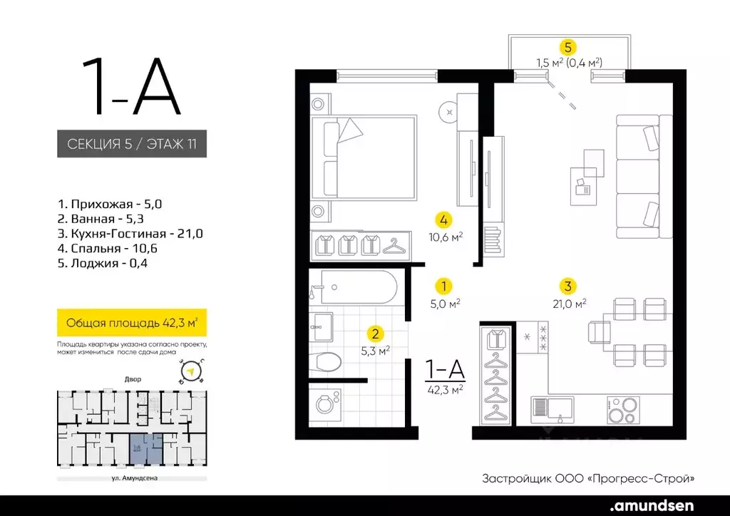 1-к кв. Свердловская область, Екатеринбург Академический мкр, 20-й ... - Фото 1