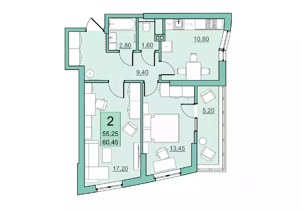 2-к кв. Саратовская область, Балаково Комсомольская ул., 65 (55.25 м) - Фото 0