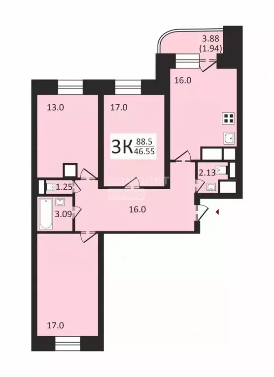 3-к кв. Московская область, Балашиха бул. Горенский, 1 (90.0 м) - Фото 1
