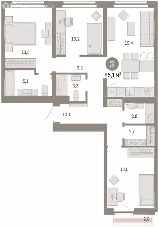 3-комнатная квартира: Екатеринбург, микрорайон Академический, 19-й ... - Фото 1