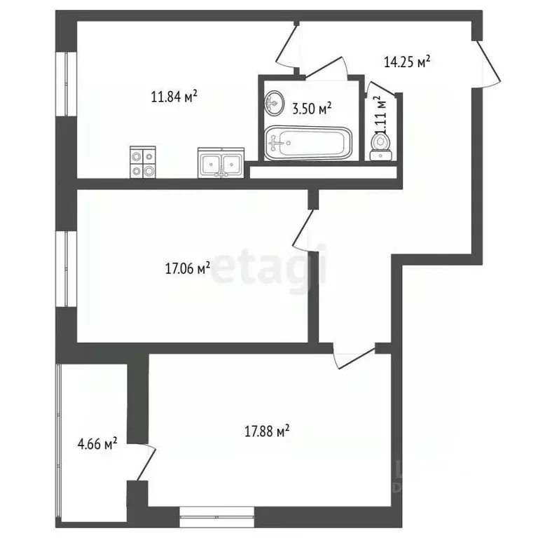 2-к кв. Калужская область, Калуга ул. Серафима Туликова, 4 (68.8 м) - Фото 1