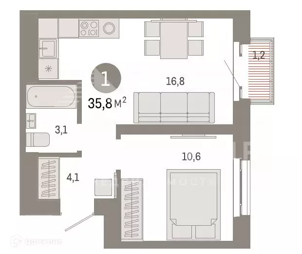 Продаётся 1-к квартира, 35.8 м - Фото 0
