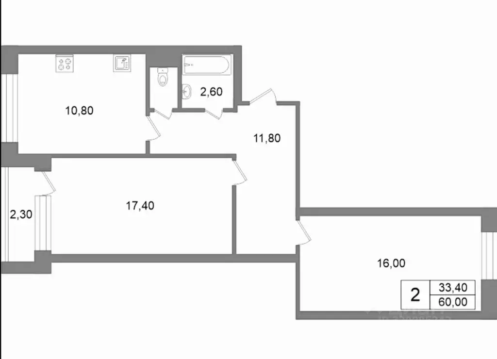 2-к кв. Санкт-Петербург Стародеревенская ул., 19к1 (60.0 м) - Фото 2