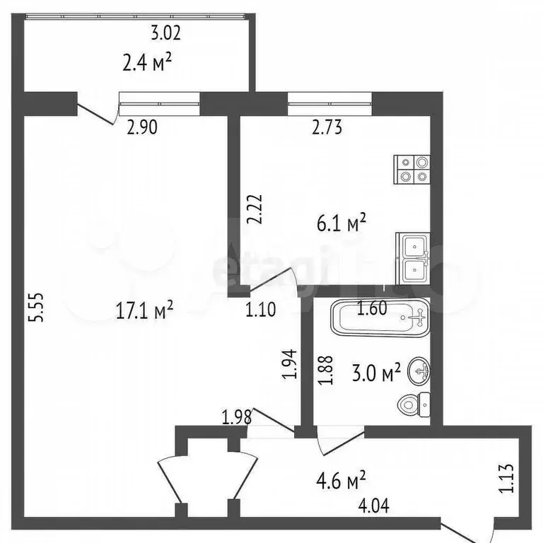 1-к. квартира, 31,7 м, 2/5 эт. - Фото 1