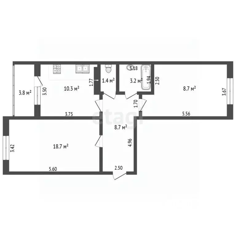 2-к кв. Хабаровский край, Хабаровск ул. Льва Толстого, 25/1 (65.4 м) - Фото 2