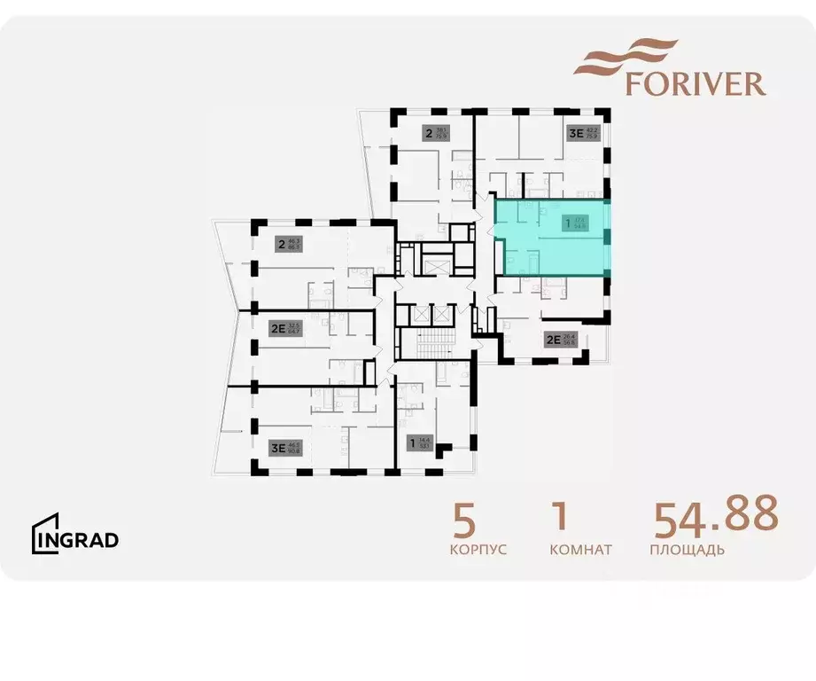 1-к кв. Москва Г мкр, Форивер жилой комплекс, 5 (54.88 м) - Фото 1