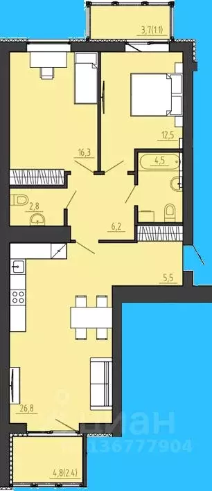 2-к кв. Калининградская область, Калининград ул. Генерала Толстикова ... - Фото 1