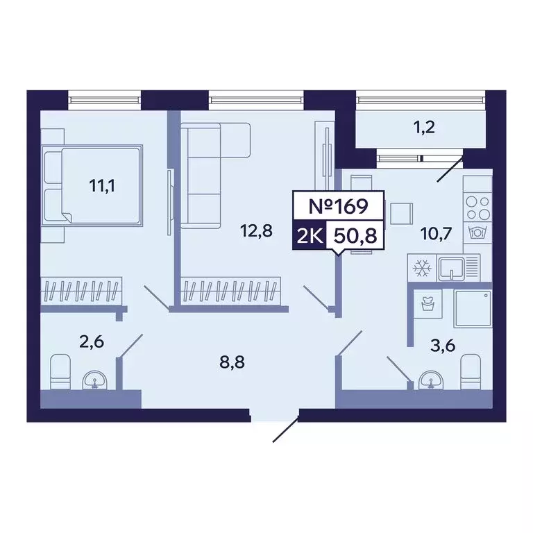 2-комнатная квартира: Якутск, Новопортовская улица, 1А/1 (50.8 м) - Фото 1