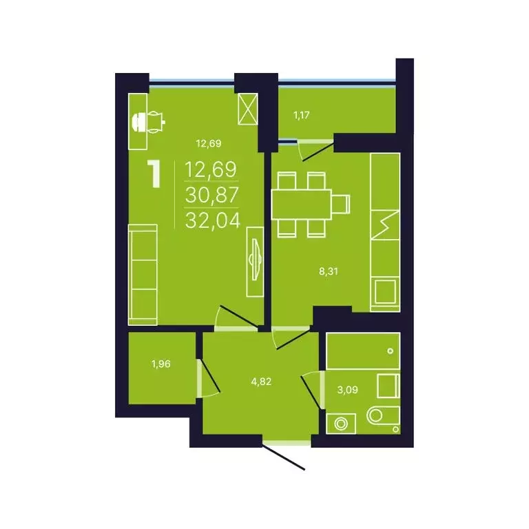 1-комнатная квартира: Уфа, улица Михаила Зайцева, 4 (31.7 м) - Фото 1