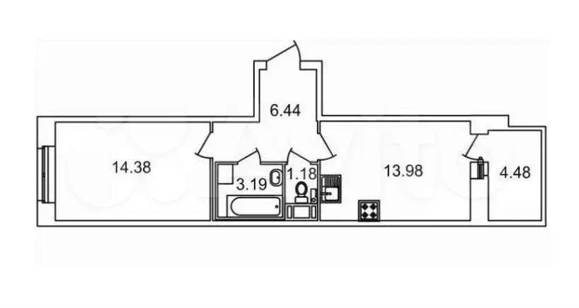 1-к. квартира, 40 м, 7/16 эт. - Фото 0