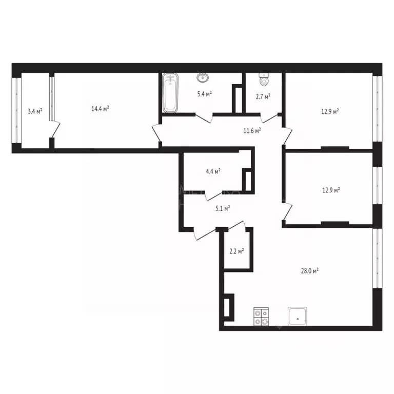 3-к кв. Тюменская область, Тюмень ул. 50 лет Октября, 57Бк1 (101.8 м) - Фото 2