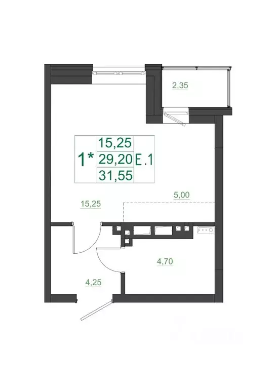 Студия Красноярский край, Красноярск Мясокомбинат мкр, 1 (32.05 м) - Фото 1