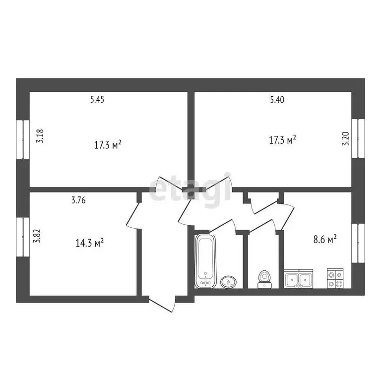 1к в 3-комнатной квартире (17.3 м) - Фото 1