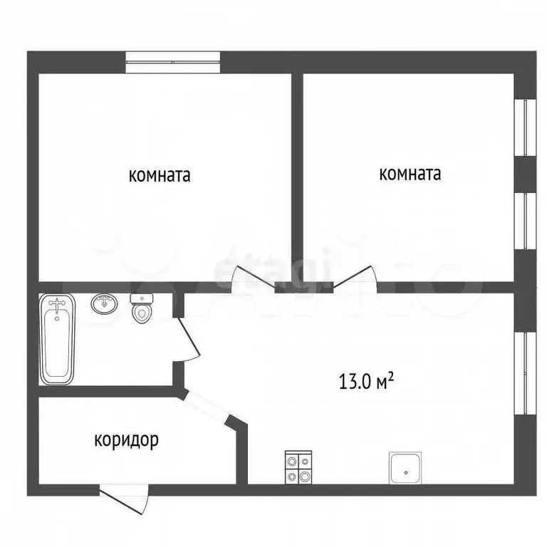 2-к. квартира, 48,5 м, 2/2 эт. - Фото 1