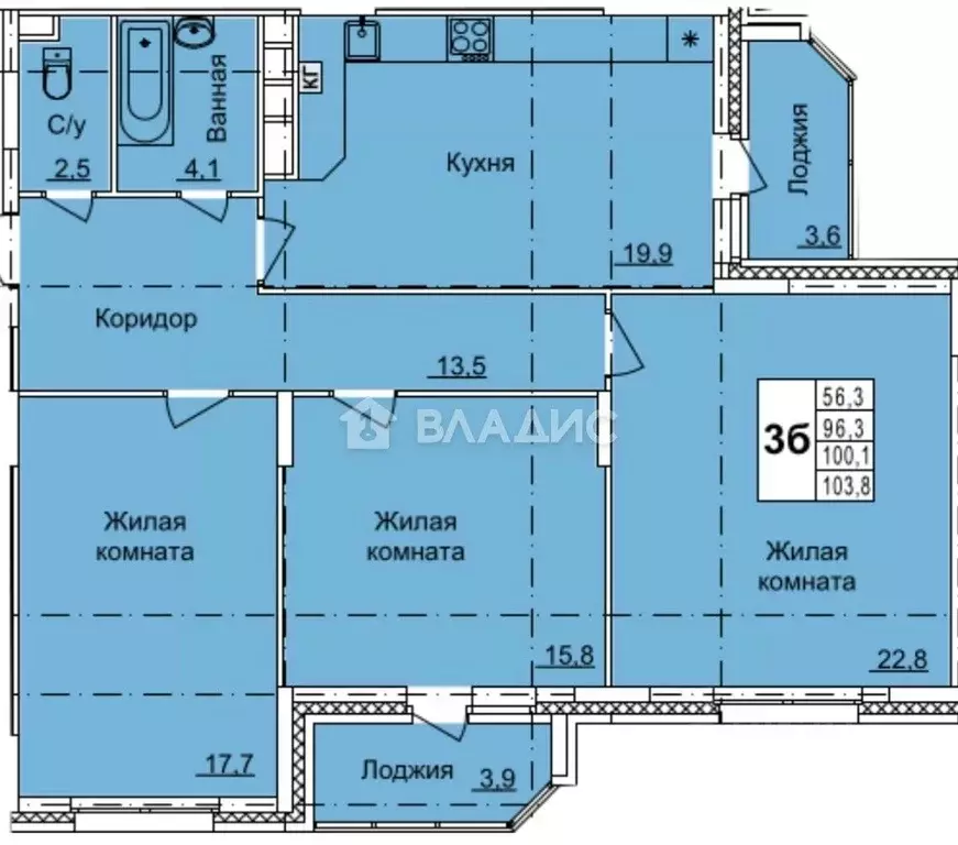 3-к кв. Тульская область, Новомосковск Зеленая ул., 15 (103.8 м) - Фото 1