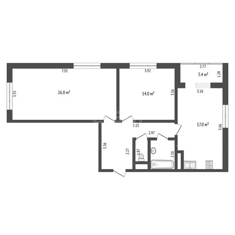 2-комнатная квартира: Тюмень, Тальниковая улица, 1 (73 м) - Фото 1