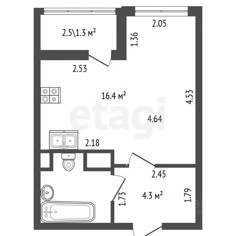 Студия Санкт-Петербург ул. Крыленко, 1к1с2 (25.67 м) - Фото 2